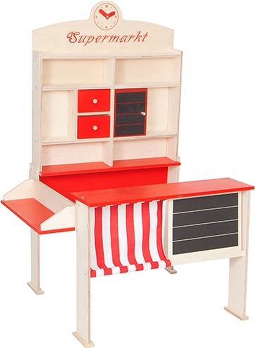 Houten speelgoedwinkel met krijtbord